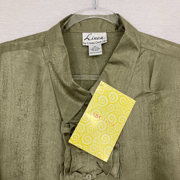 New Linea by Louis Dell'Olio Green Silk QVC Ruffle Artsy Textured Button Down XL - Picture 3 of 10